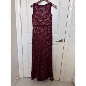 NW Nightway Burgundy Sequins Formal Evening Gown High Low Slight Flare Sz 6